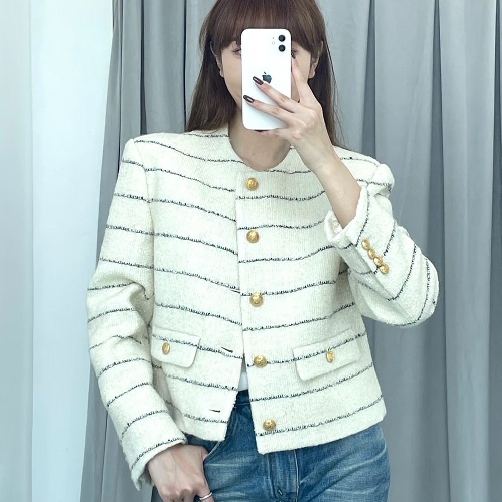 Elegant White Striped Women's Jacket